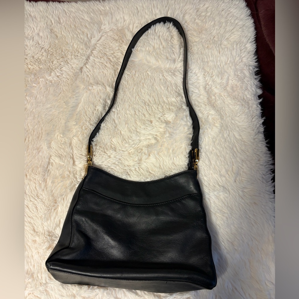 Classic Black Leather Shoulder Bag - Laura Scott